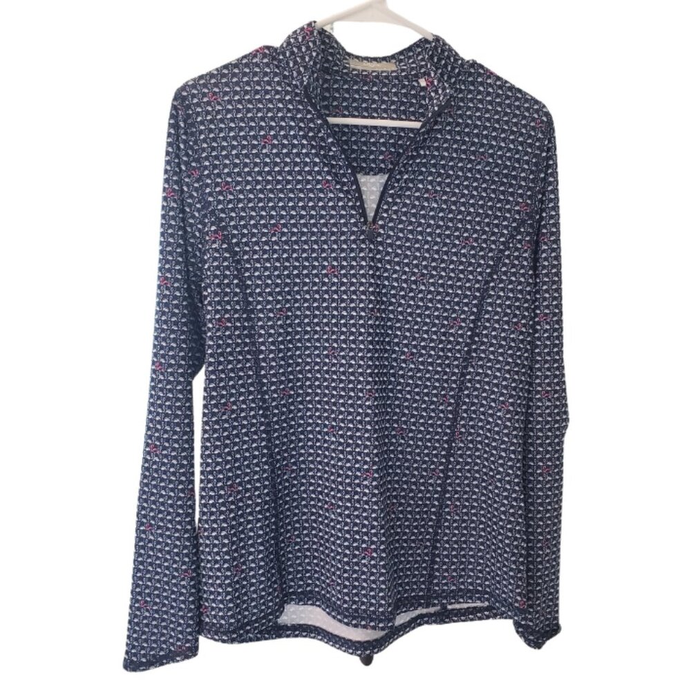 Callaway weather series pullover golf shirt navy blue pink flamingos sz L NWOT
